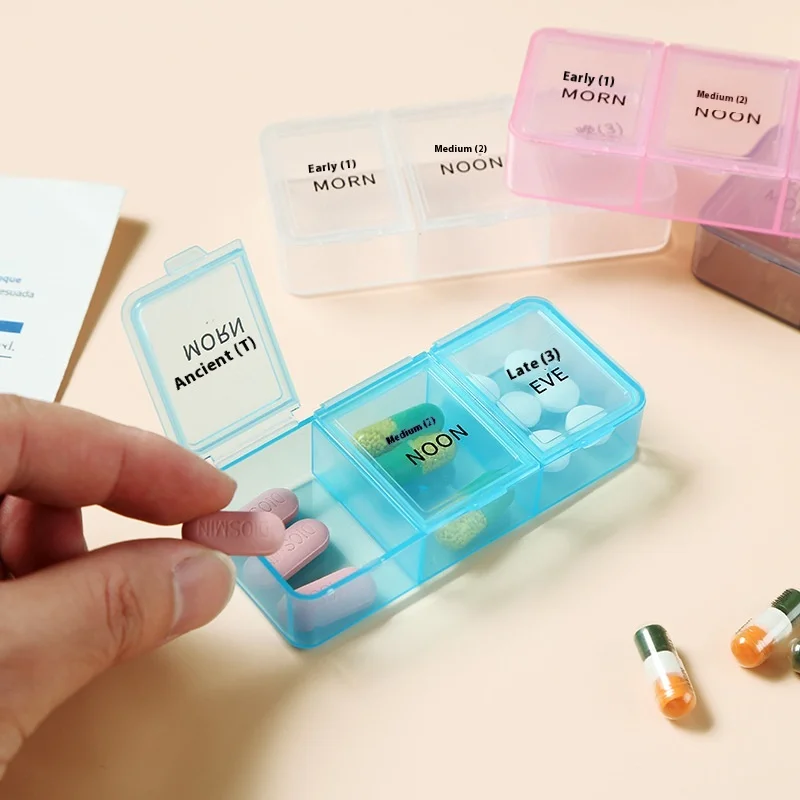 dispensing pill box three grids small medicine box medicine tablets three meals a day health care products storage box