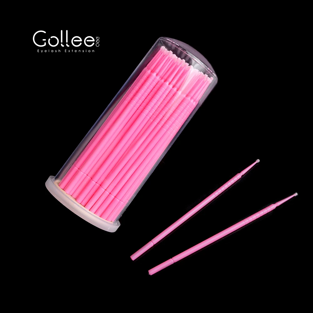 Gollee Pink Black Micobrush Eyelash Extension Disposable Mascara Dispenser Fiber Fabric Eyelash Applicator Micro Brush
