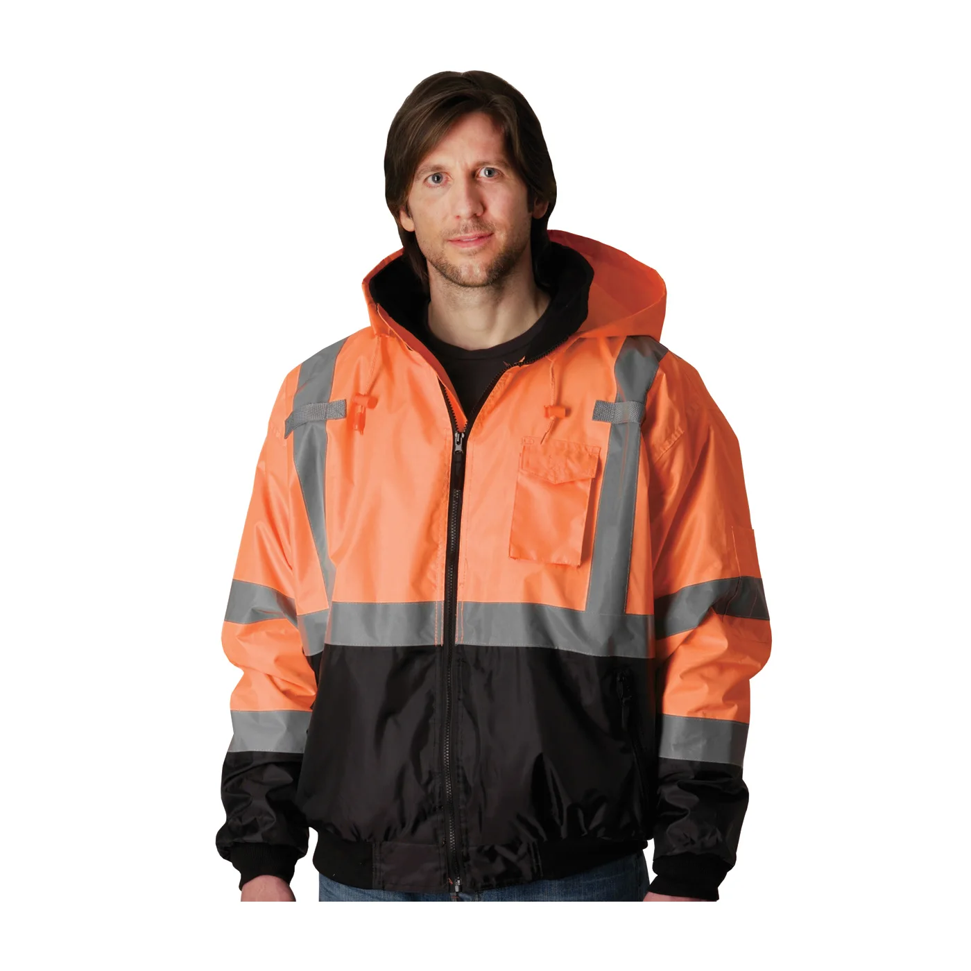 Warning Safety Workwear Type R Class 3 Value Black Bottom Bomber Jacket with Zip-Out Fleece Liner