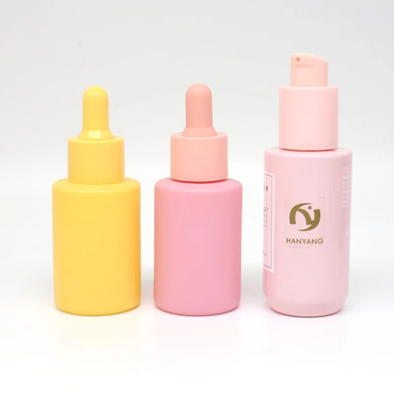 1oz 2oz 30ml 50ml Luxury Round Shape Pink Cosmetic Face Serum Essential Oil Glass Dropper Bottle With Packaging Box