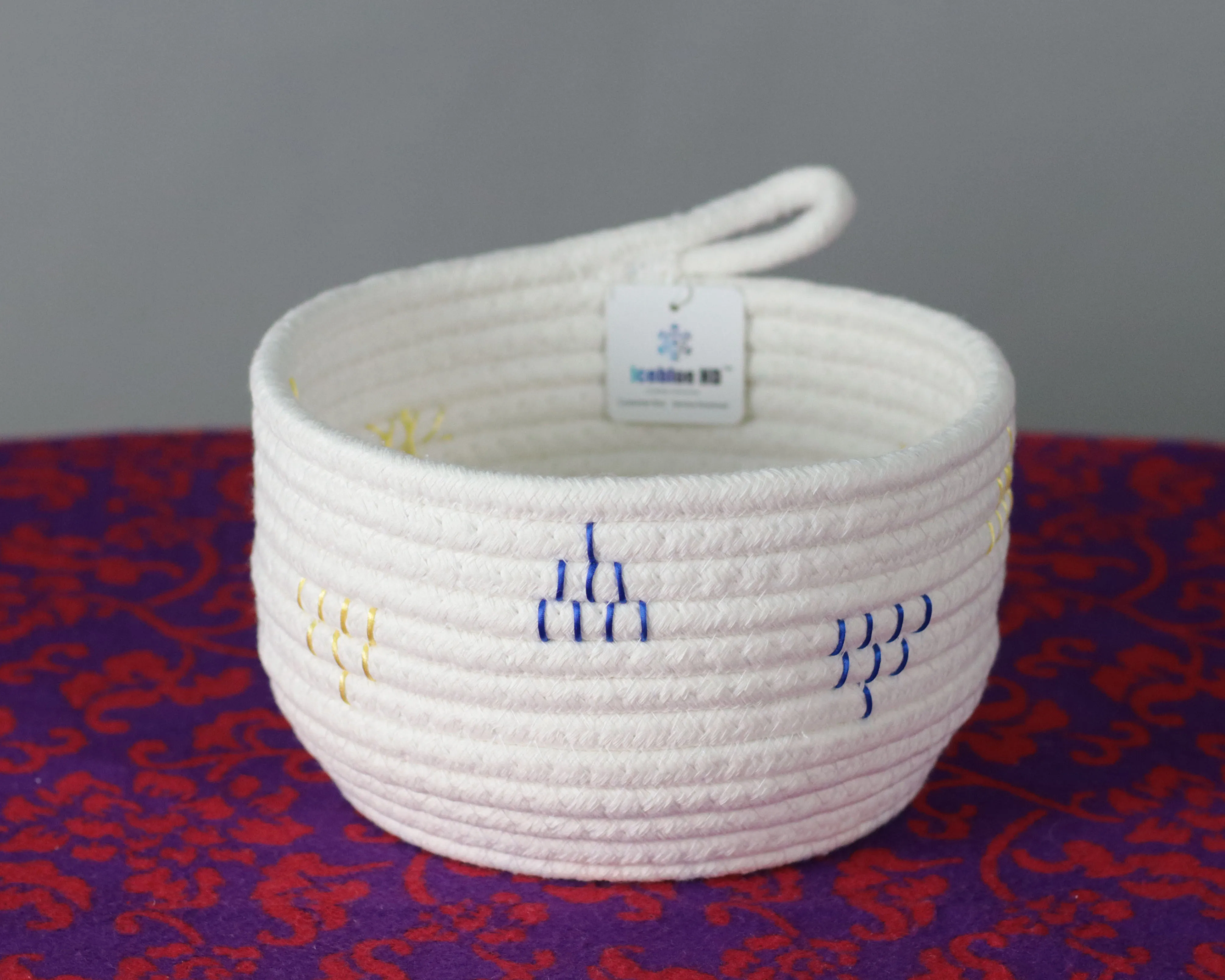 ICEBLUE HD Handcraft Cotton Woven Rope Front Door Key Basket ServingTray