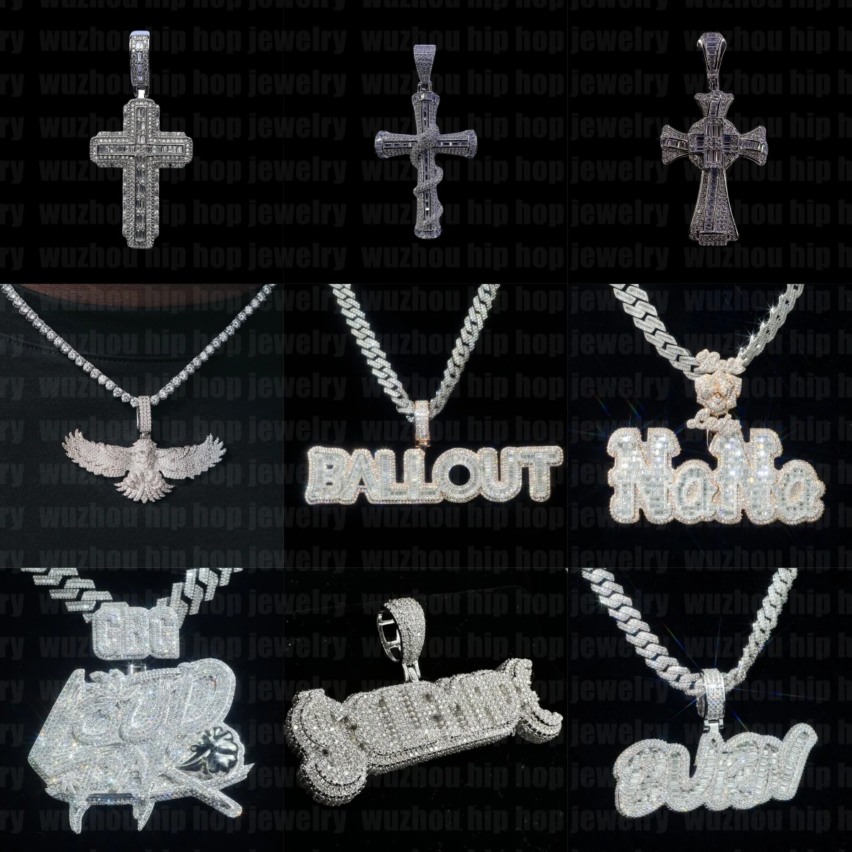 925 silver iced out hip hop jewelry custom nameplate /logo/initials styles moissanite pendant simple letter moissanite pendant