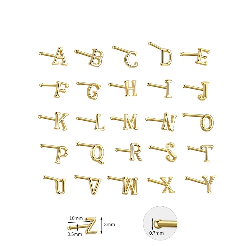 925 Solid Sterling Silver Needles Ear Piercing Bar Alphabet Stick Earrings for Women Anti Allergy Body Pierce Jewelry