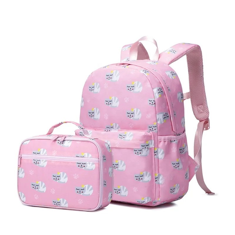 School bags 2022 pink kids school bags backpack set cartoon print backpack for girls cute bookbag primary school bag lunch box