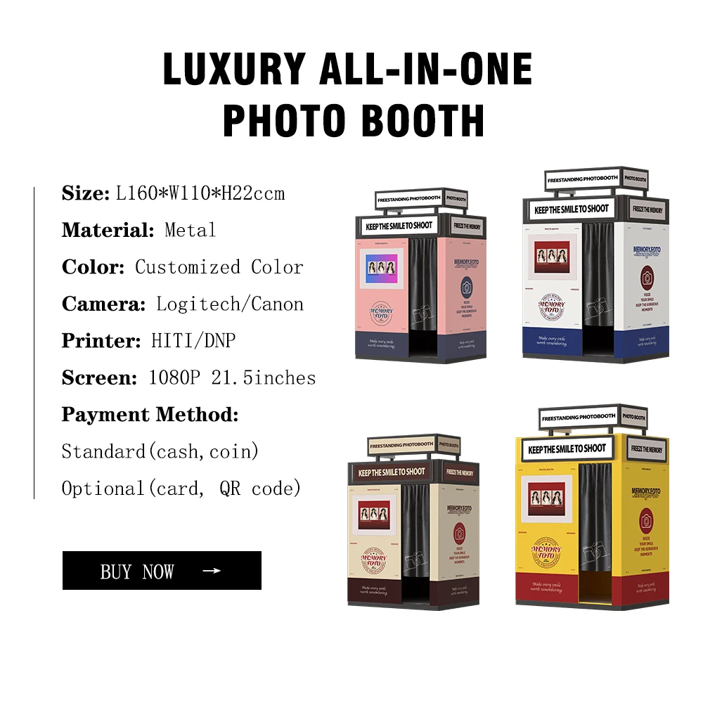Custom Supplier Mirror Freestanding Photo Booth for Mall Multi-Language & Payment Options Automatic Photo Booth