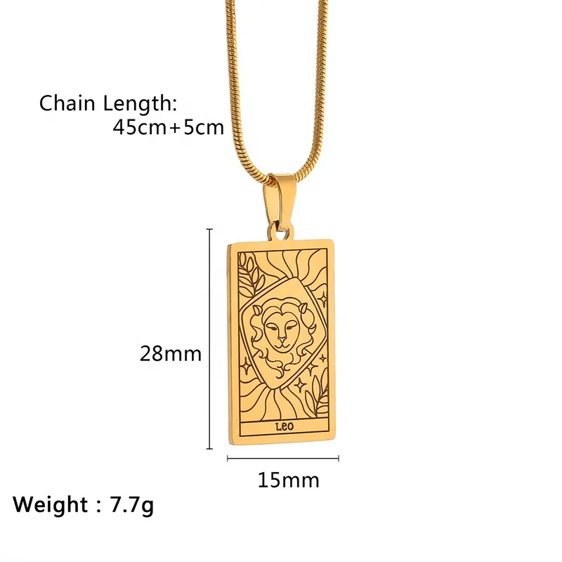 New Stainless Steel Square Pendant Zodiac Charm Necklace Waterproof 12 Horoscope Amulet Choker Necklace