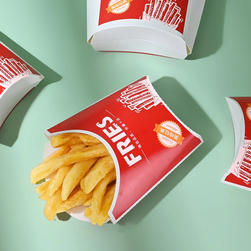 Customized Disposable Food Kraft Paper Packaging Fried Chips Bag Packing Tray For Restaurant