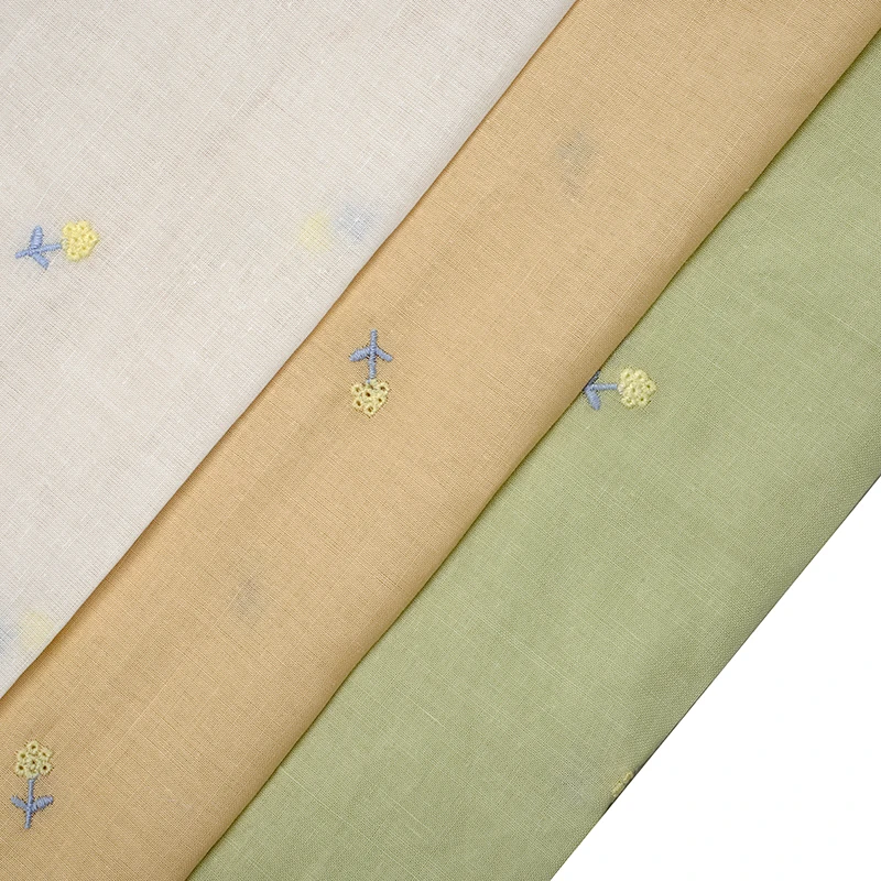 Embroid red Linen Cotton Fabric For Shirt