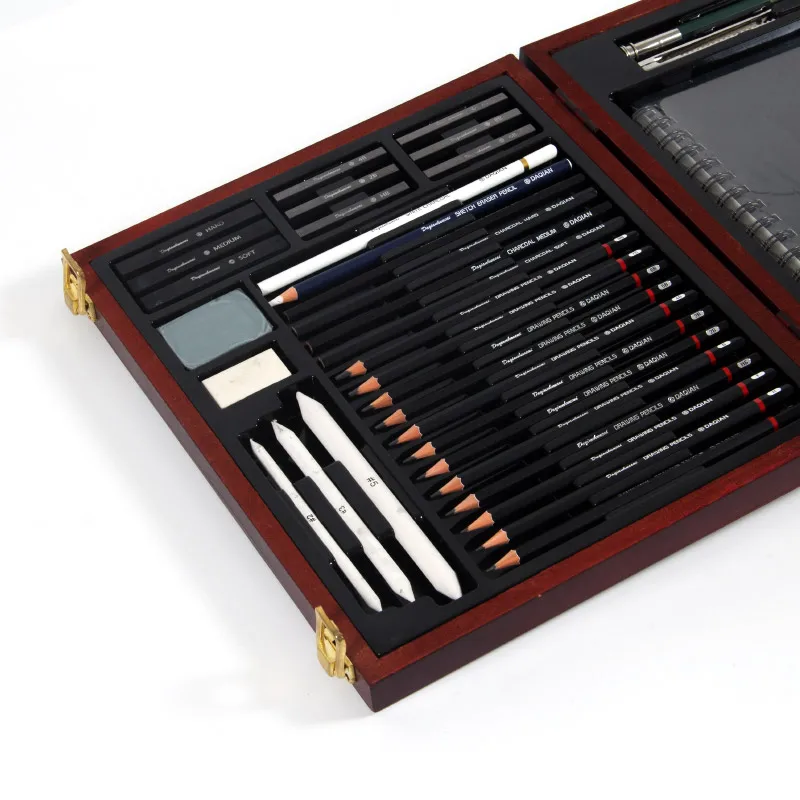 New Product Hot Sale 38pcs Deluxe Mega Sketching Pencil and Drawing Set in Wooden Box
