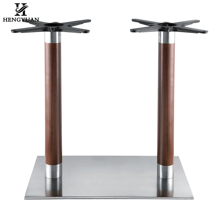 Natural dark wood grain design customized metal dinning table base stainless steel coffee double table leg