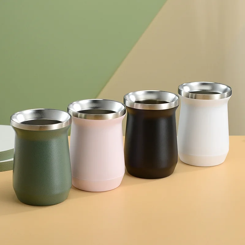 Double-wall Stainless Steel Coffee Tea Cup Yerba Mate Tea Cup And Bombilla Set