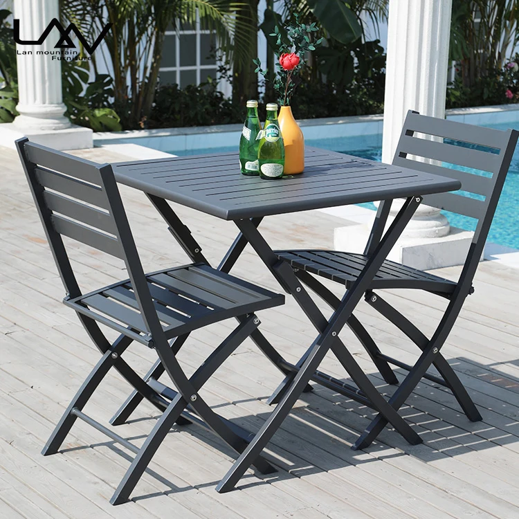 Simple design patio garden portable folding dinning furniture set aluminum frame outdoor restaurant table and chair.