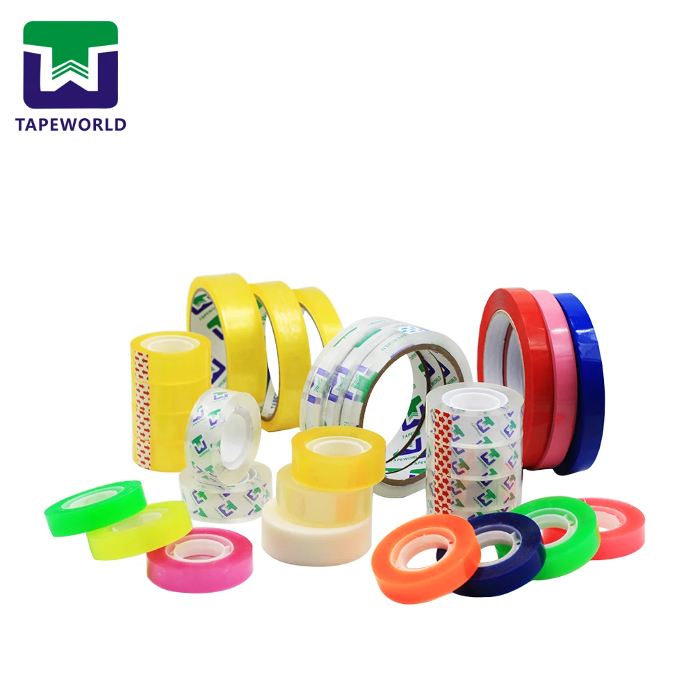 Cinta de papeleria amarilla de 15 mm cinta de embalaje de sello adhesivo de cristal transparente para oficina y uso escolar