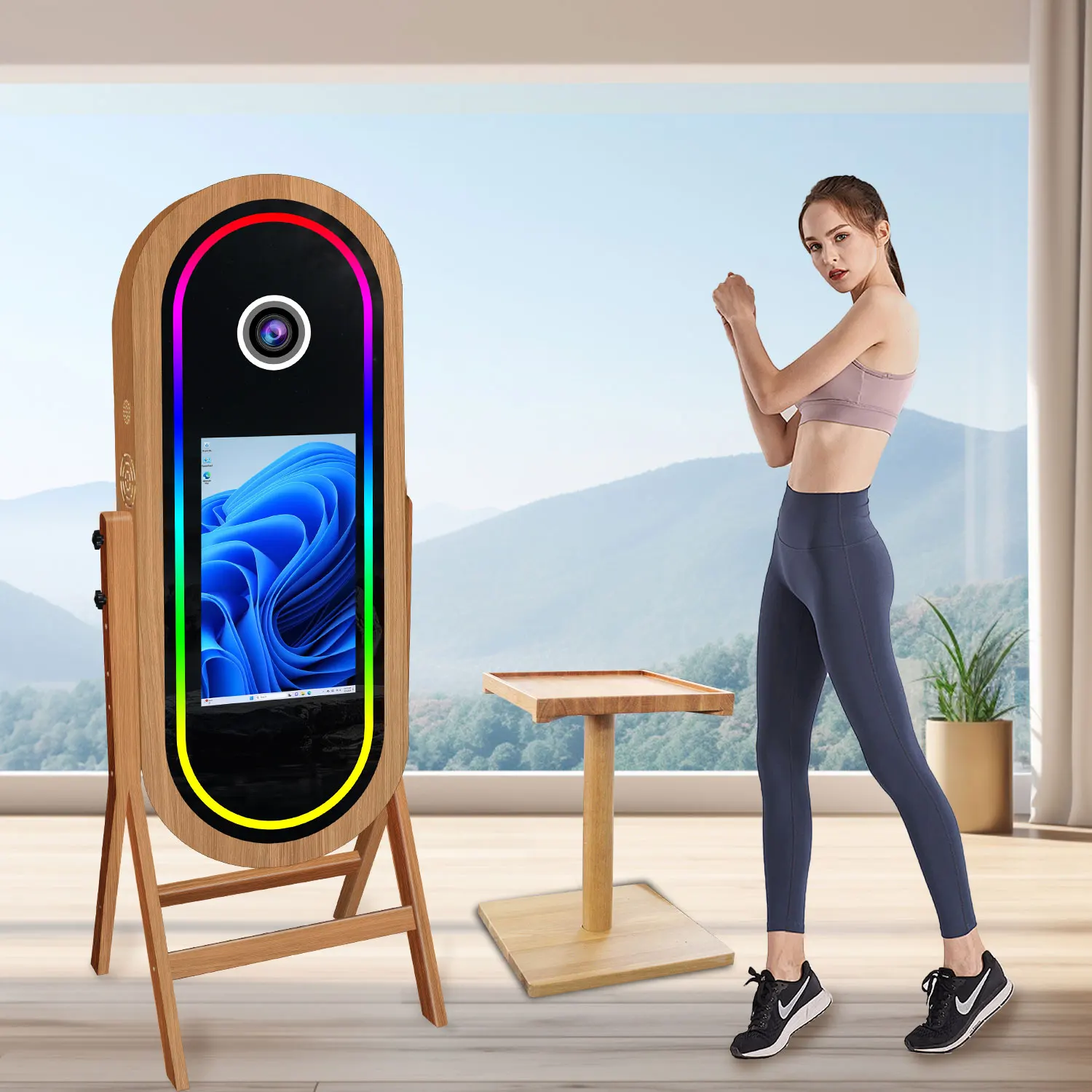 2025 Wooden Mirror Photo Booth With Touch Screen Wood Digital Selfie Magic Mirror Retro DSLR Camera Printer Photobooth Machine