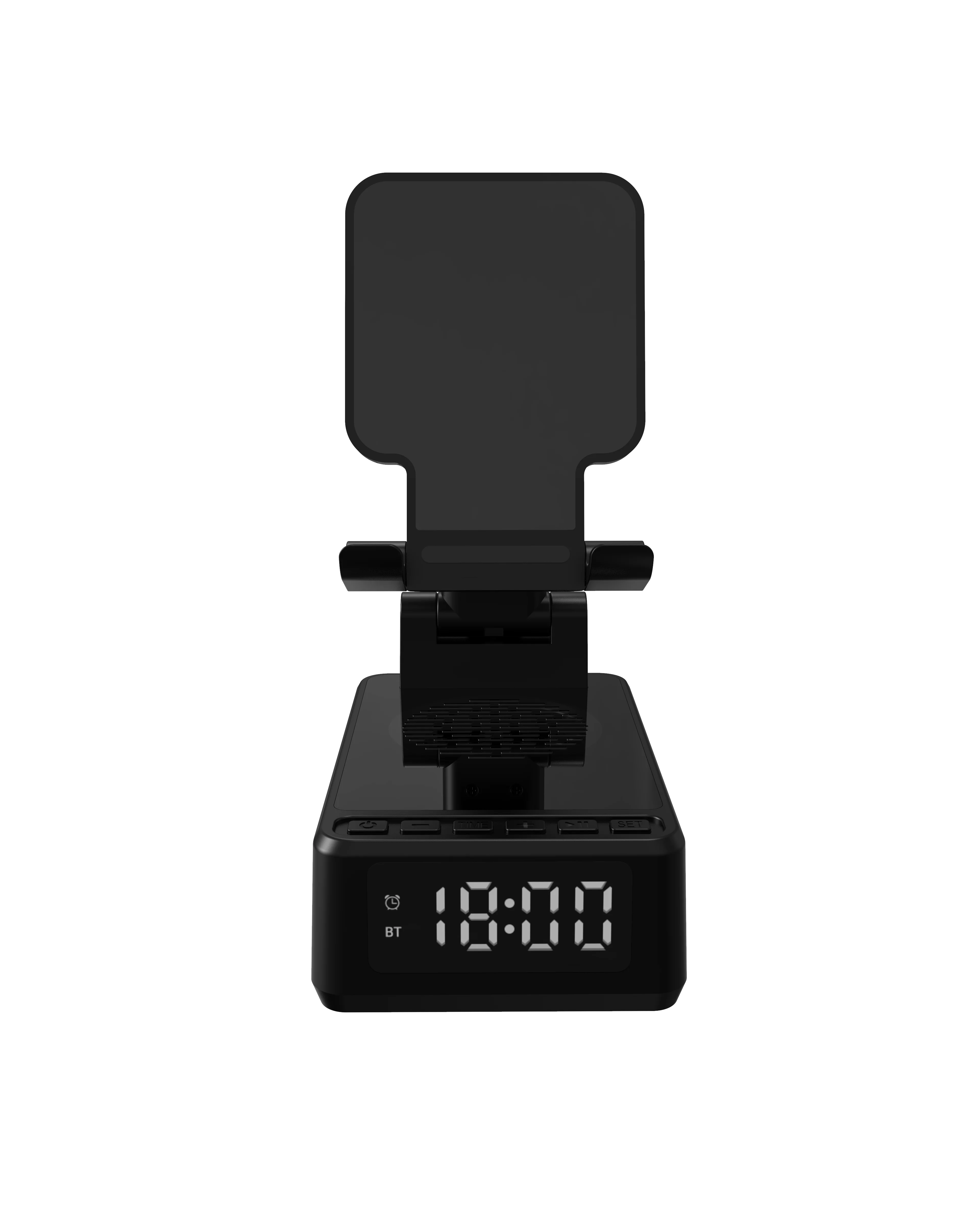 New Private Design Loud Sound BT Speaker Wireless Phone Charger 15W Fast Charging Digital Time Alarm Clock Bluetooth Speaker