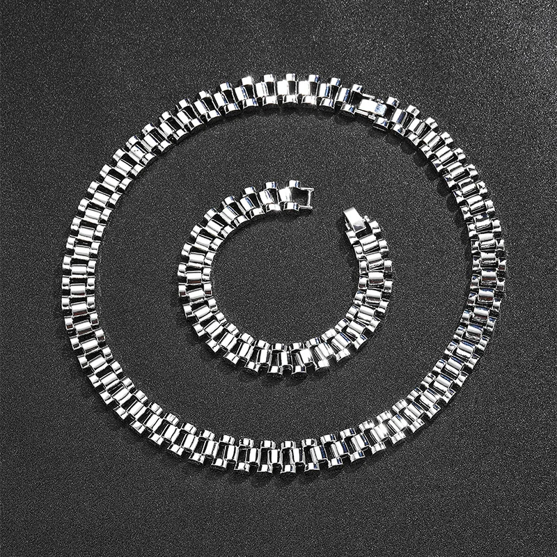 New Hip Hop Watch Chain Necklace Fashion Gold Plated Metal Chain Necklace Set for Men Accessories Jewelry