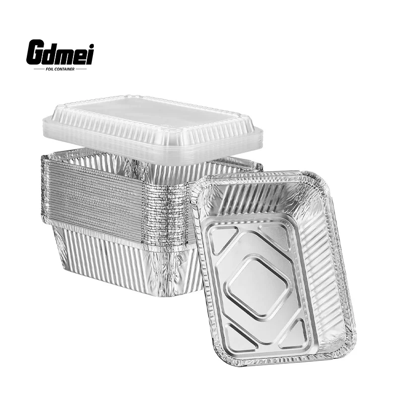 GDMEI 1000-Packs Oblong Aluminum Foil Food Tray Pan Wholesale Disposable Aluminium Foil Food Container with Foil Lids