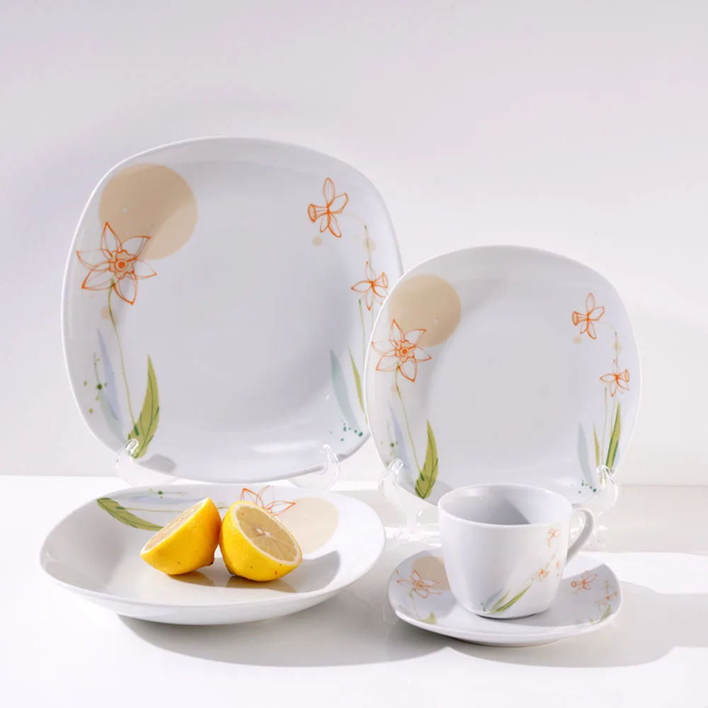 Hot Sale Dishes& Plates Set Luxury Square Tableware Creative Applique  Porcelain Tableware Ceramic Dinner Set