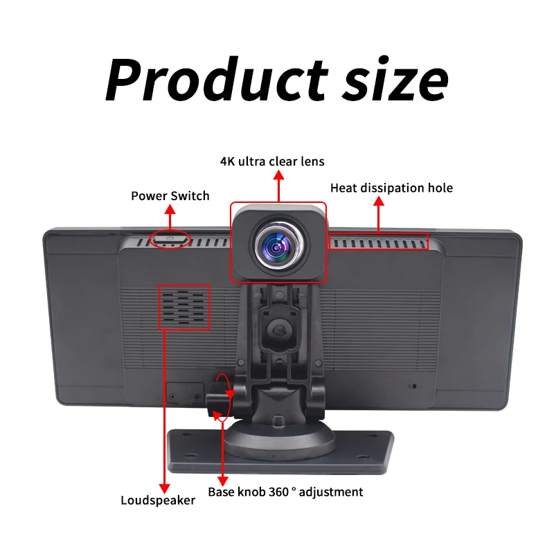 Maustor 2024 New 10.26 Inch 4K Touch Screen BT Wireless Carplay Android Auto Car display screen with DVR Backup Camera