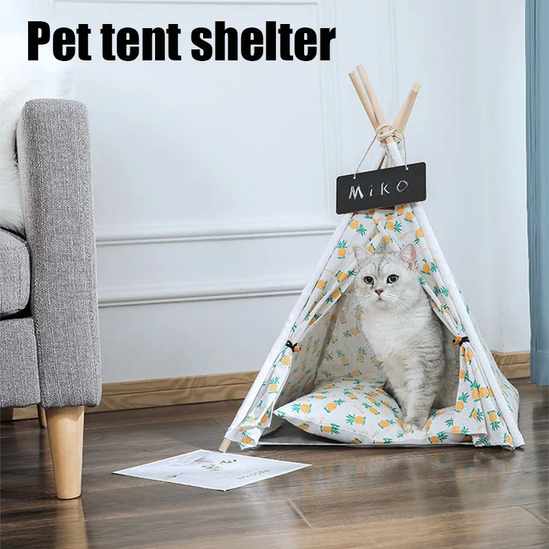 Hot Sale Foldable Nature Canvas Pet Teepee Tent Outdoor pet Nest House Tent Dog Bed Cat Bed