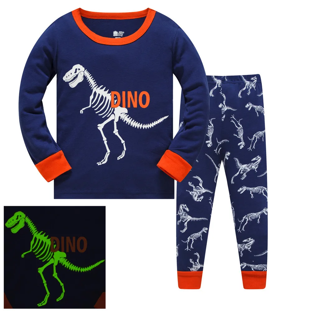 Glow In The Dark Kids Pajamas Set For Boys Sleepwear Children Pirate Dinosaur Nightwear Toddler Christmas Costume