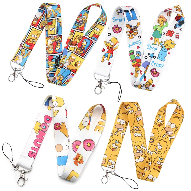 Anti-Lost Promotional Gifts Lanyards Funny Cartoon Cute The Simpsons Design Lanyards Phone Card Accessories Custom Logo Lanyards