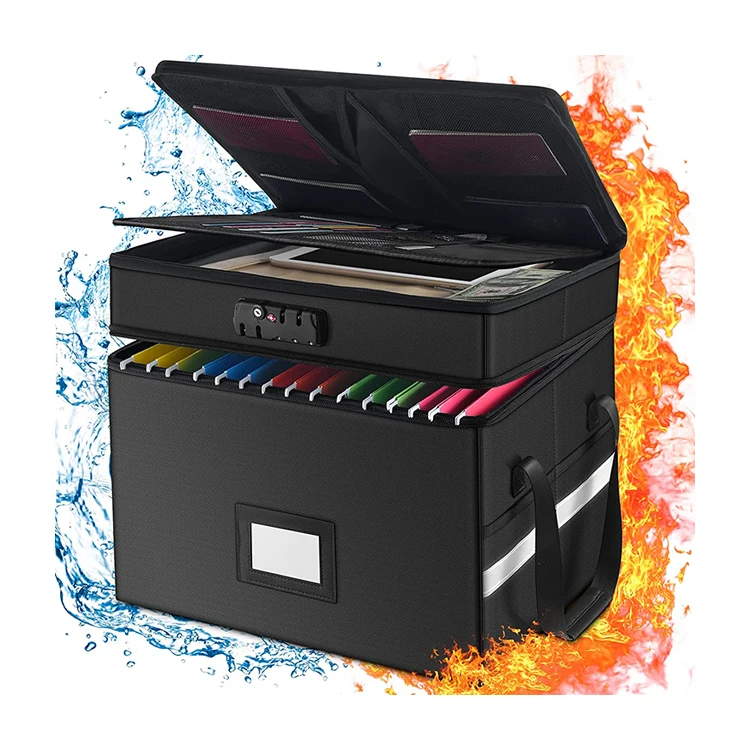 High Quality Fireproof Document Big Size Box with Lock 2 Layer Multiple Pockets Fireproof File Box