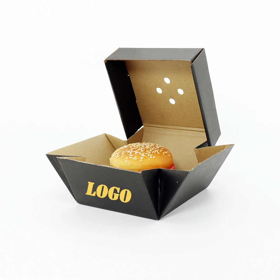 Factoryfree Corrugated Hamburger Box Black Clamshell Paper Burger Box Takeaway Delivery