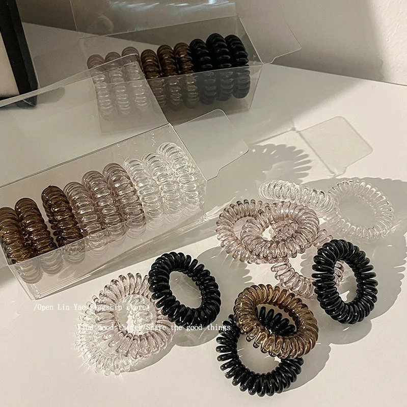 9PCS/BOX Telephone Wire Elastic Gum Rubber Band Bonytail Holders Women Spiraled Hair Ties Girls Hair Ring Rope Custom LOGO