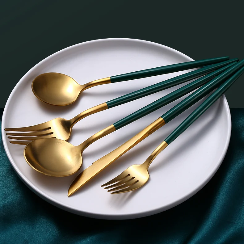 304 Restaurant Flatware Gold Laser Premium Pvd Coating Sets Christmas Stainless Steel Cutlery Set
