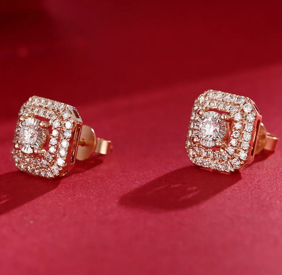 H&F Original 14k Solid Gold Earring Stud Natural Diamond Custom Needle Chunky 18k 9k Rose Gold For Women Latest Fashion Earrings