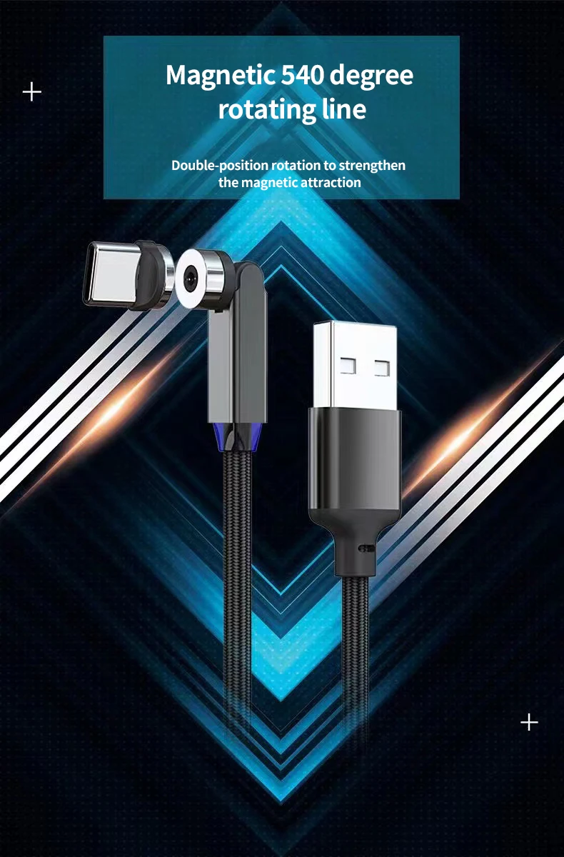 540 Degree Free Rotation USB C Magnetic Cable 3 in 1 Connectors Magnet Cable 3A Fast Charger Type C Cable for Mobile Smartphone