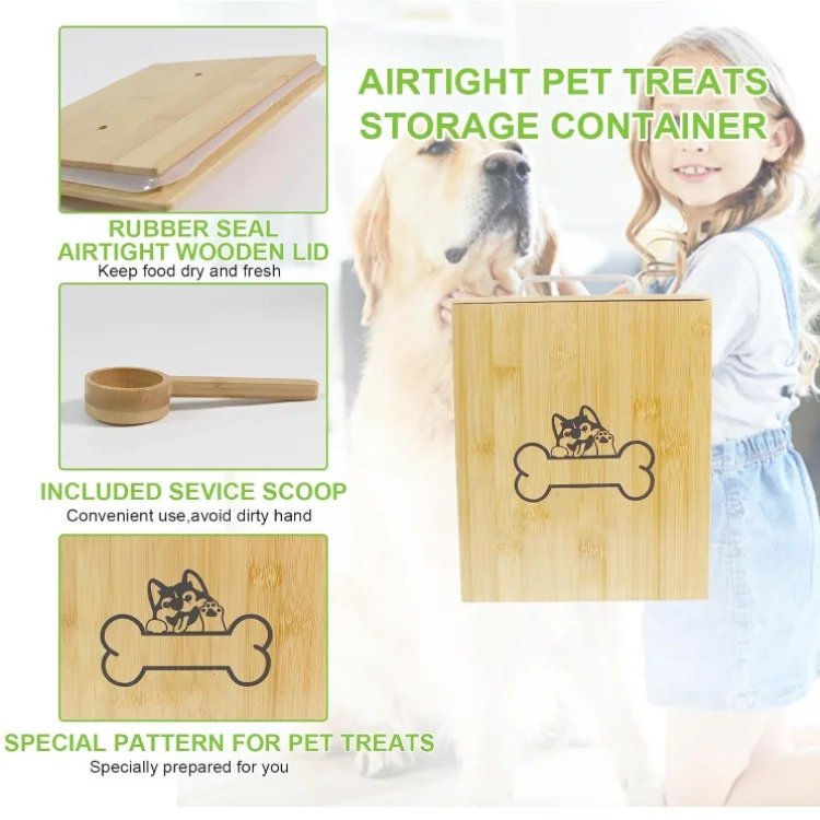 Dog Treat Container Wooden Pet Food Storage Container with Airtight Lid
