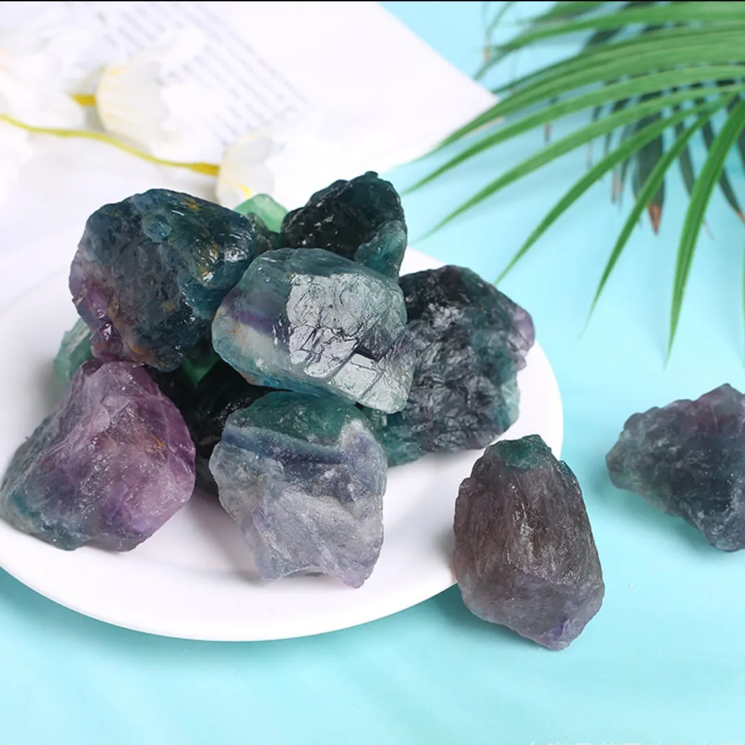 Natural Rainbow Fluorite Mineral crystal raw Rough stones Purple Blue Pink Fluorite Crystal Chunk Stone fluorite colorful stone