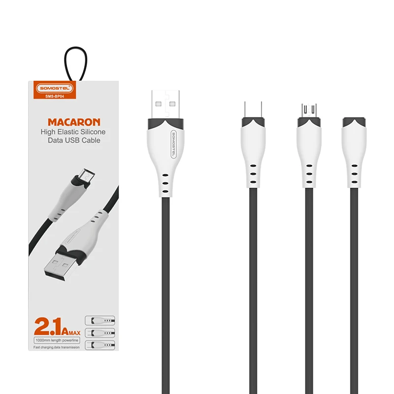SOMOSTEL Stock Mobile USB Cable SMS-BP04 Type C Micro V8 IPH Port Phone Charge Cable for iphone/Android