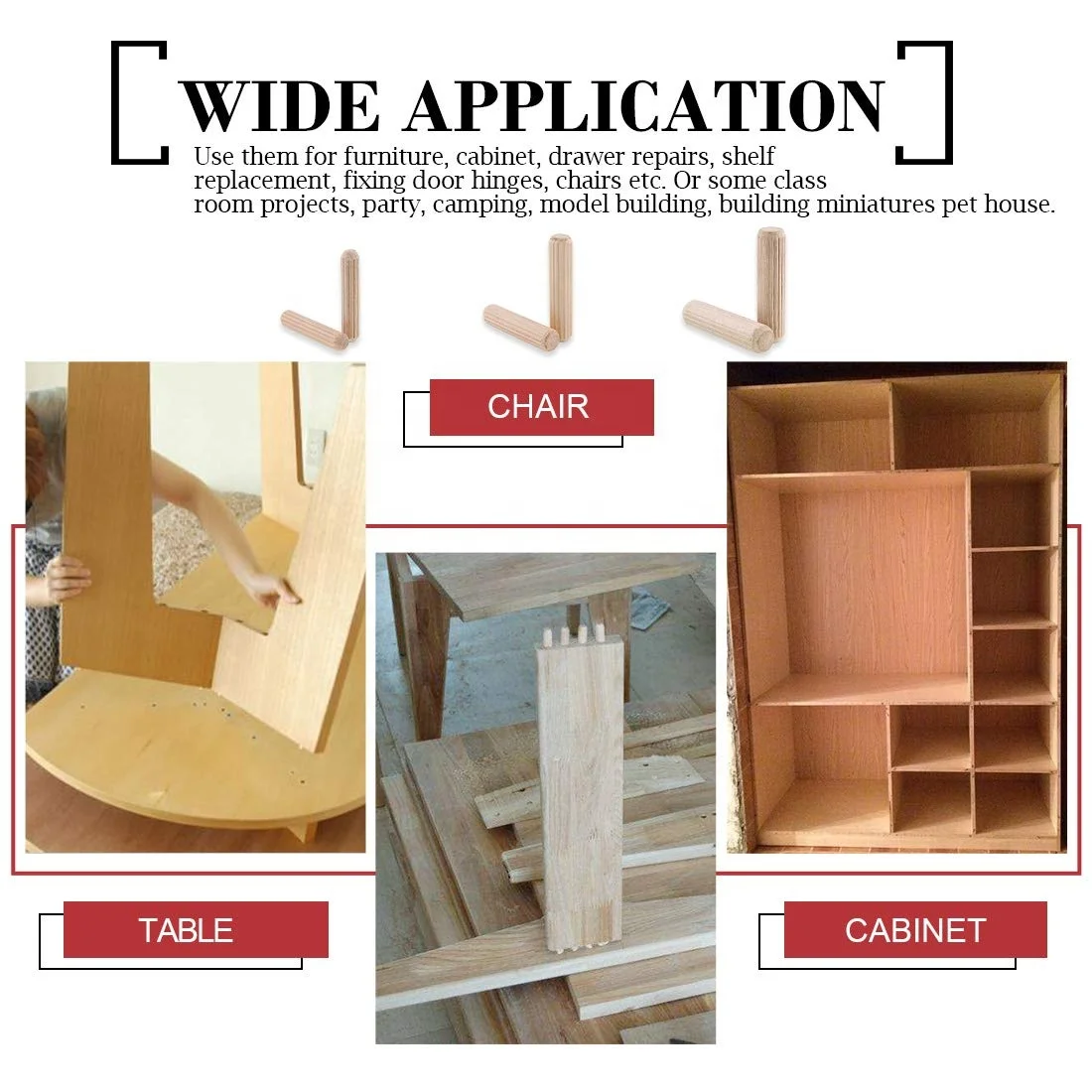 wholesale custom Amazon HOT Selling 6mm 8mm 10mm wooden stick threaded rods pins Fluted wood dowels