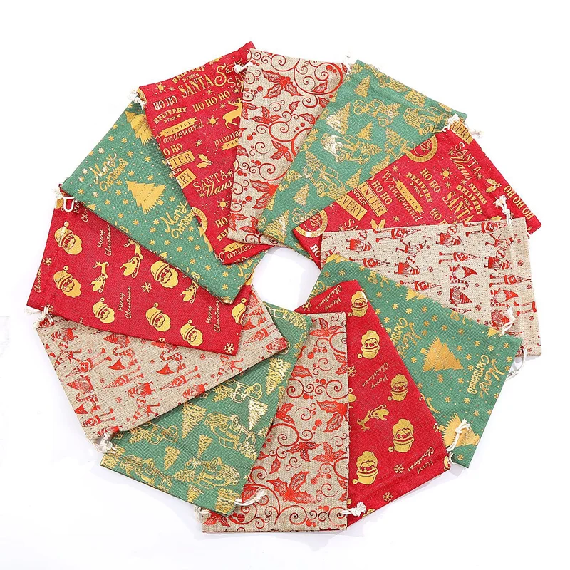 wholesale custom printed Christmas cotton gift bag wholesale custom logo small cotton drawstring  pouch