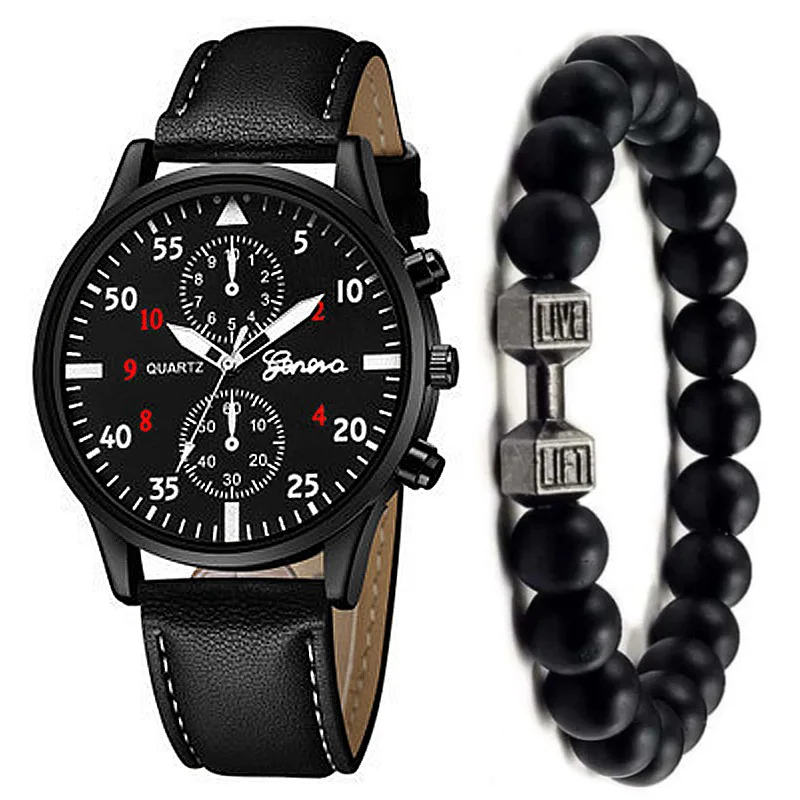 XR4879 Quartz Watch And Bracelet Set PU Leather Band Conjunto de relogio de quartzo e pulseira de couro PU para estudantes