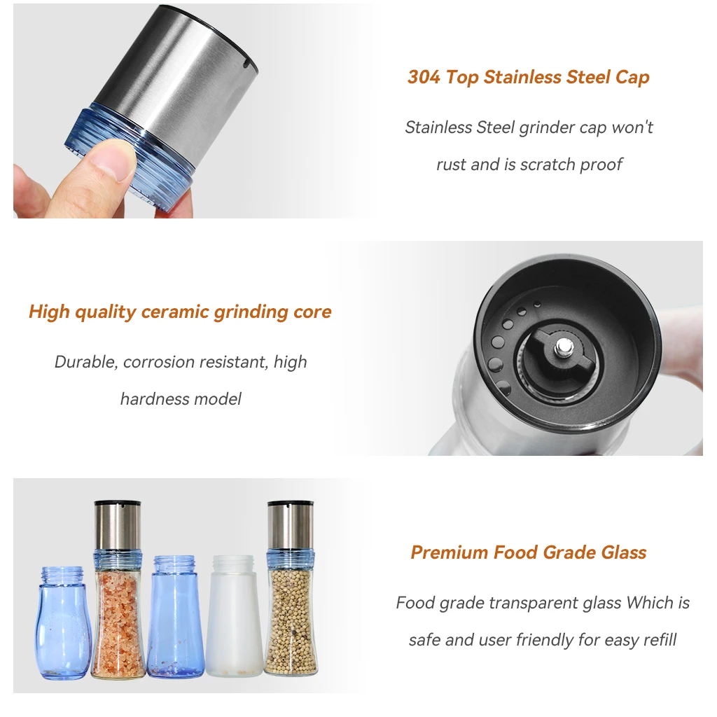 Kitchenware Wholesale 150ml Spice Jar Grinder Salt and Pepper Mill Set Non-Disposable Pepper Mill Glass Bottle Kitchen Gadgets