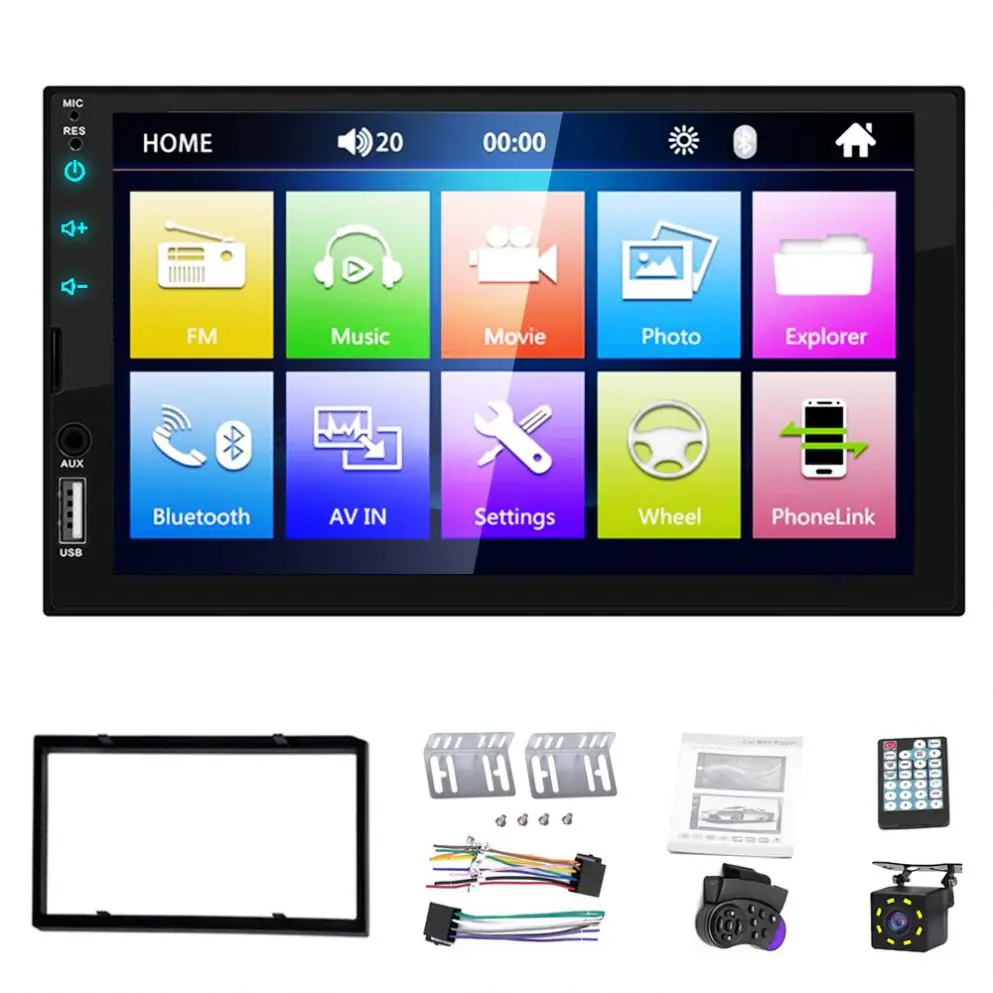 7 Inch Full Touch Screen Car Stereo 2 Din Video Autoradio FM Mirror Link iOS/Android-Audio MP5 Player Remote Control Amplifier