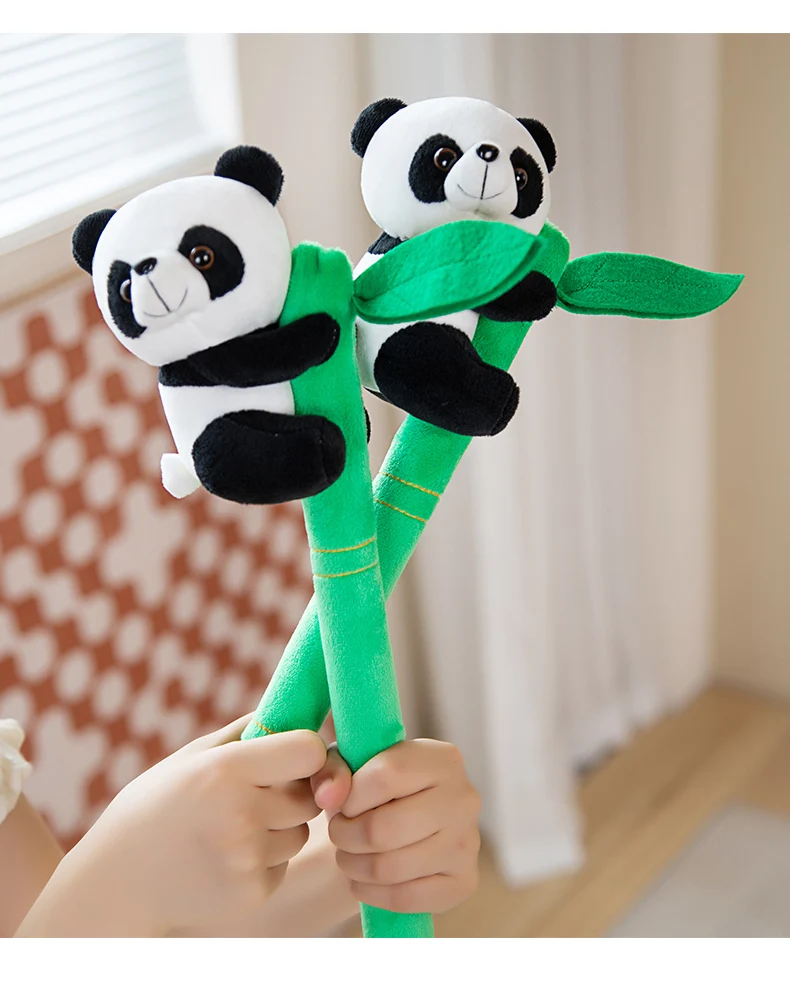 Wholesale Panda Plush Toy  Animal Toys Cute Clip Panda Plush Decoration Green Bamboo&Panda Plush Toys
