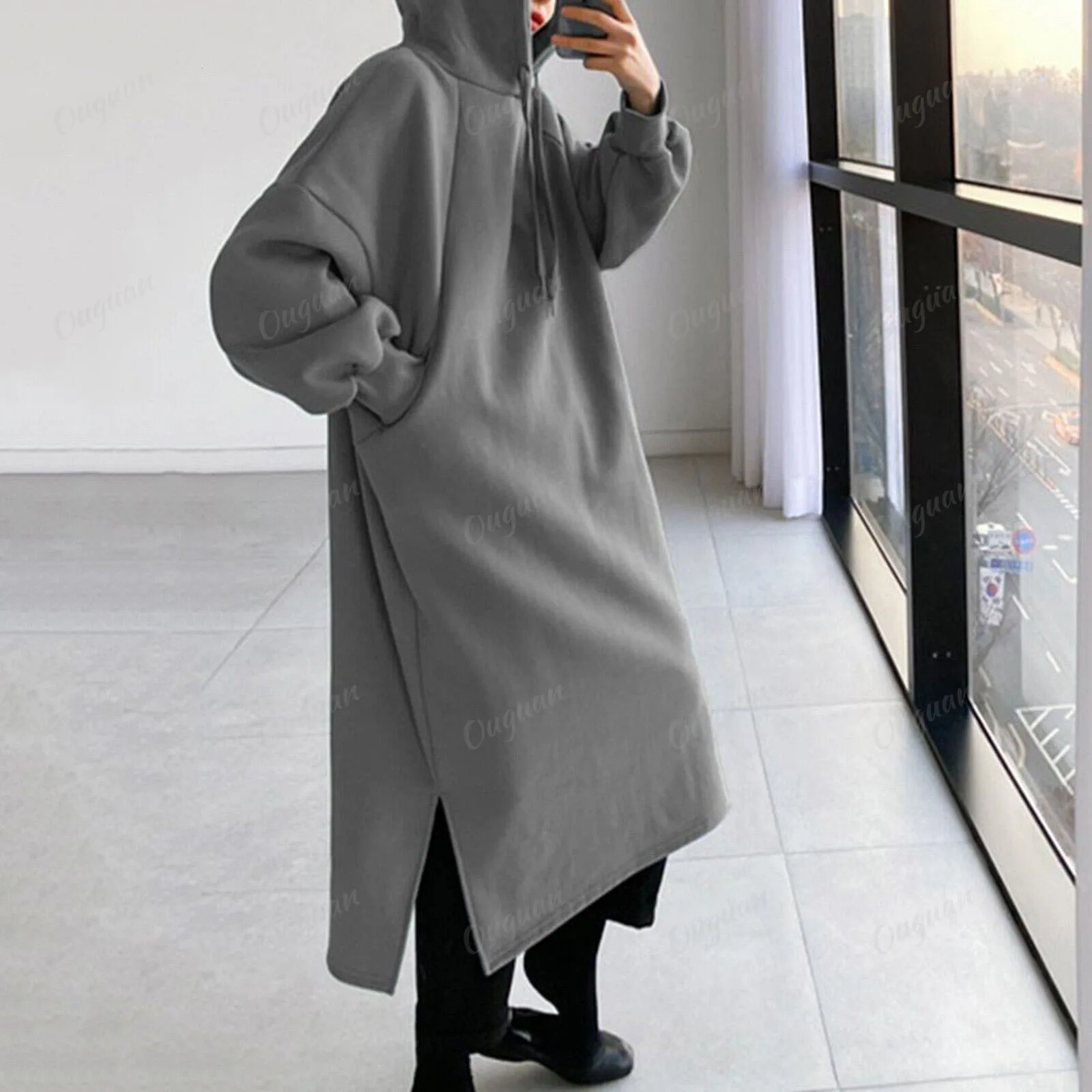 New Arrivals Winter Wholesale Dress Plus Size Women Clothing Elegant Casual Hoodie Dress Long Sleeve With Pockets Casual Dresses
