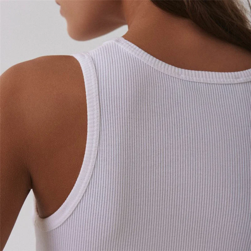 Женский трикотажный топ с круглым вырезом, летняя Базовая рубашка, повседневный спортивный жилет с открытыми плечами, зеленая ребристая Женская майка, 2021