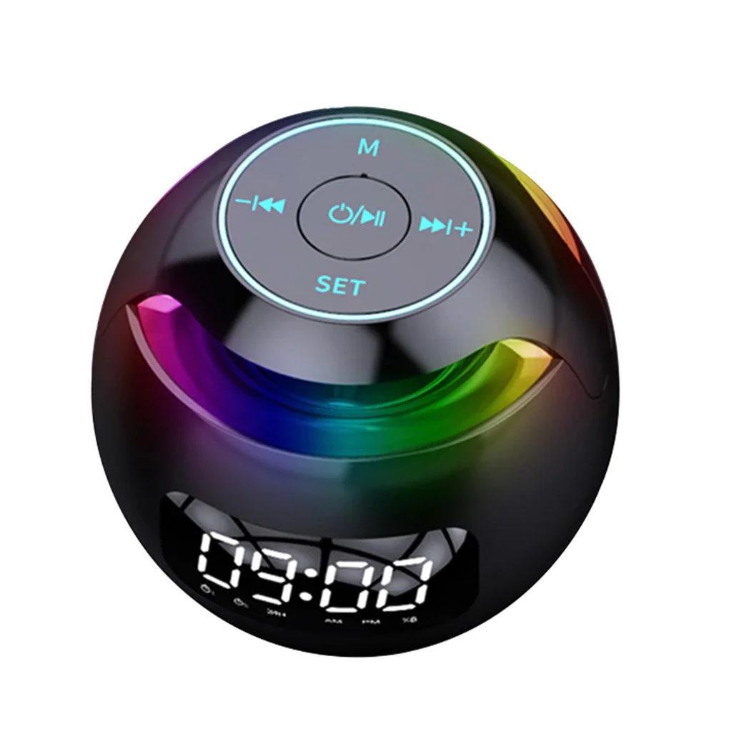 Mini Speaker with LED Digital Alarm Clock Music Player Wireless Ball Shape Clock Speaker Mini BT Speaker