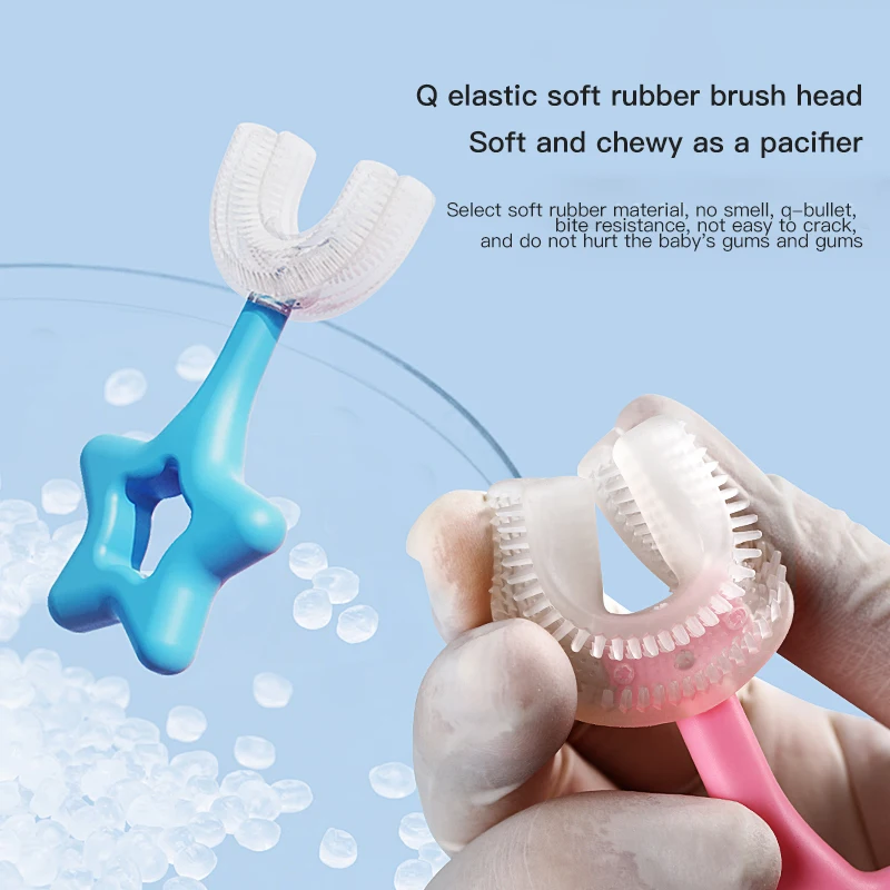 Kids Toothbrush U-Shape Toothbrush With Handle  Oral Care Cleaning Brush For Toddlers Ages 2-12.