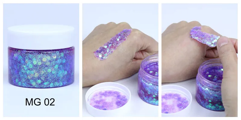 GP 40ml Wholesale safe on skin Face Body Hair Nail Holographic Chunky Glitter Gel
