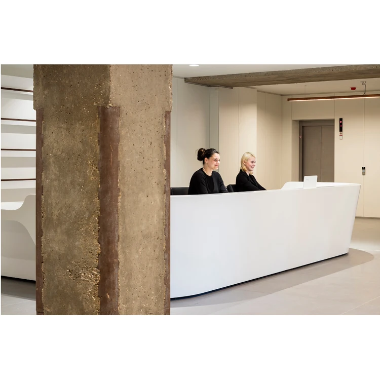 Solid Surface Bank Curved Modern Reception Desk Wooden Cash Counter Design