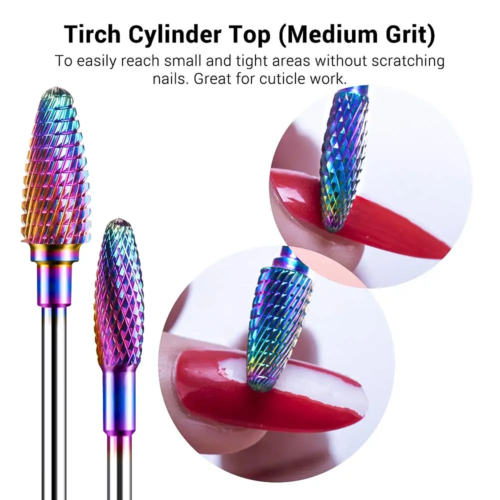 Rainbow Carbide Tungsten Nail Drill Bit Stainless Steel Manicure Cutters Cuticle Clean Milling Cutter Care Tools CO-CD002