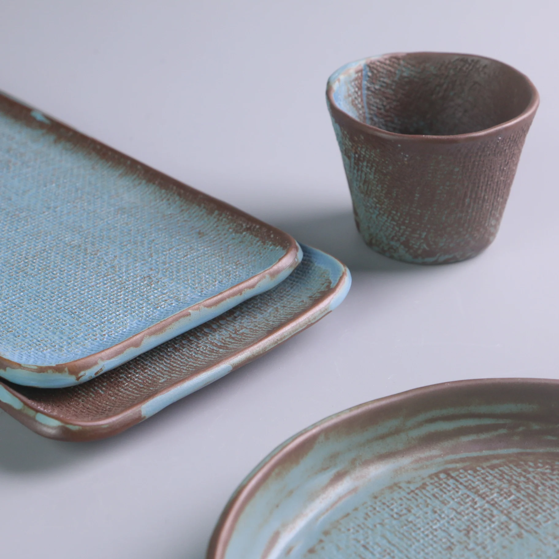 Nordic Style Drinkware Blue 4.4oz Ceramic Coffee Mug fabric Clay Cup Special Shape Milk Cafe Restaurant Dinner without Handle