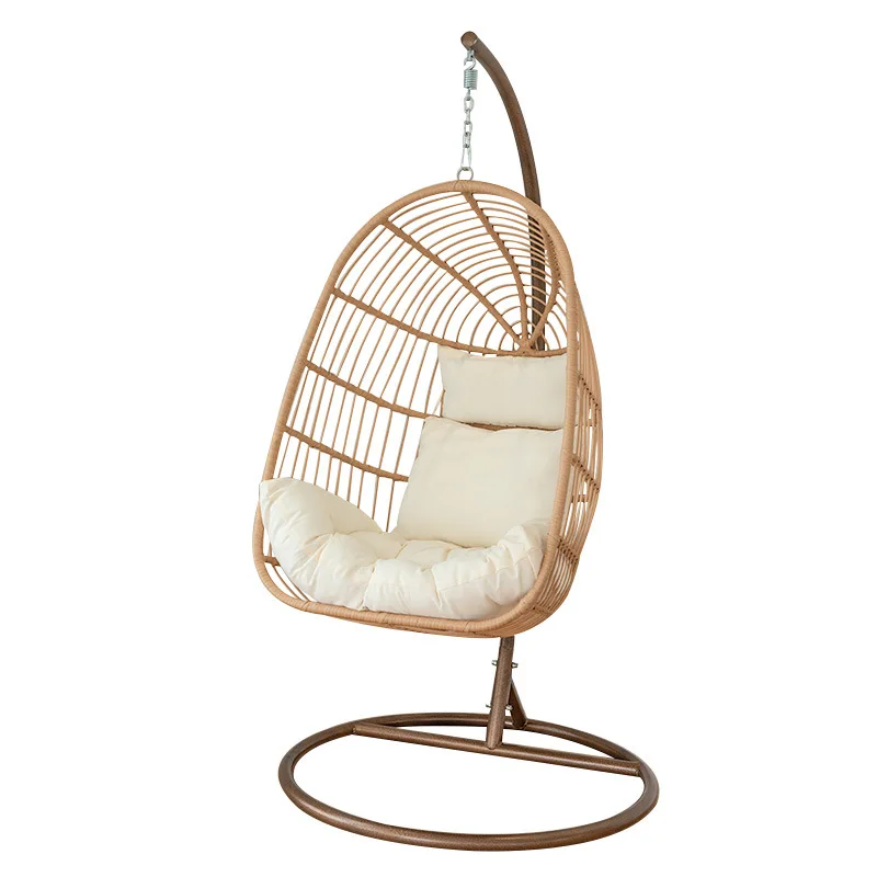 Outdoor indoor swing hanging basket chairs Garden Villa furniture rattan patio Swinging rattan hanging egg chairs with standing
